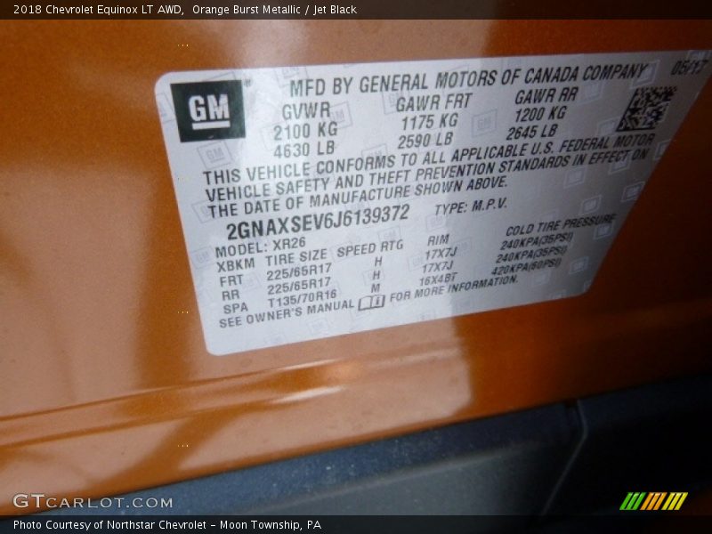 Orange Burst Metallic / Jet Black 2018 Chevrolet Equinox LT AWD