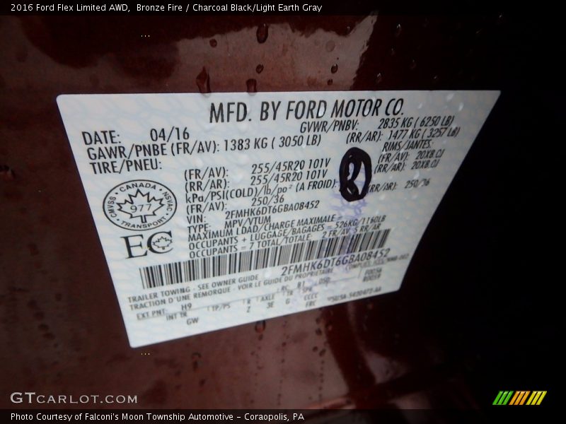 Bronze Fire / Charcoal Black/Light Earth Gray 2016 Ford Flex Limited AWD