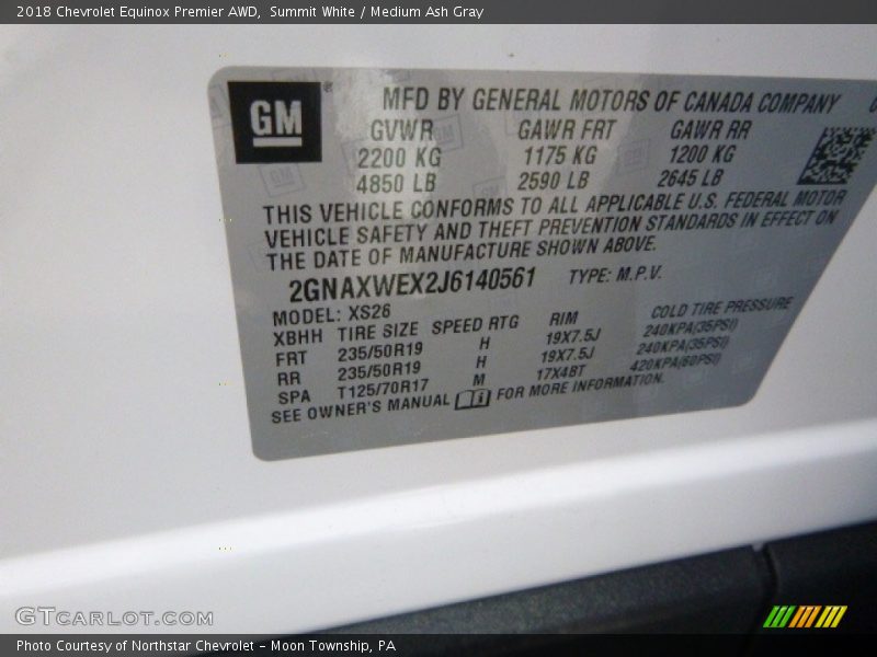 Summit White / Medium Ash Gray 2018 Chevrolet Equinox Premier AWD