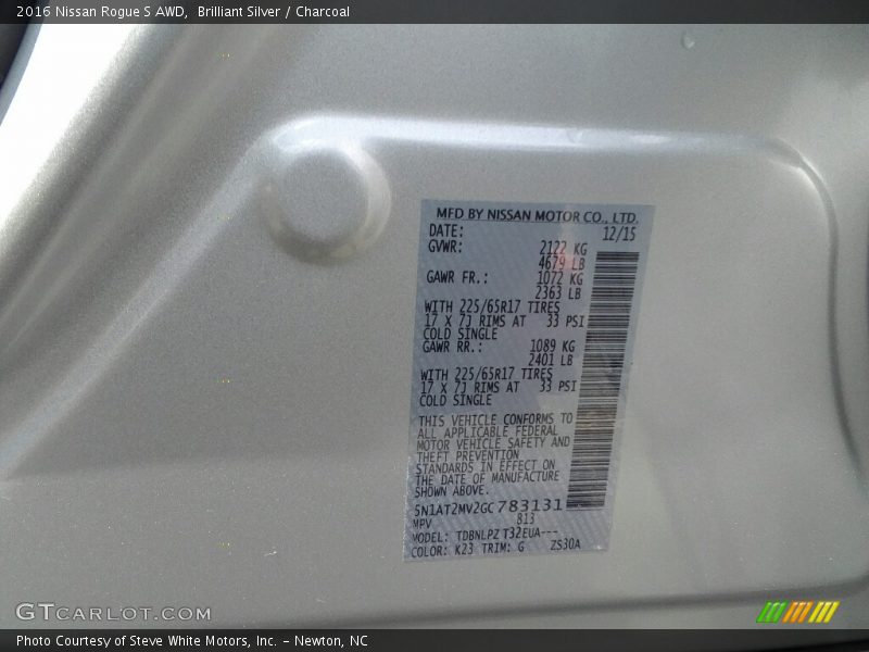 Brilliant Silver / Charcoal 2016 Nissan Rogue S AWD