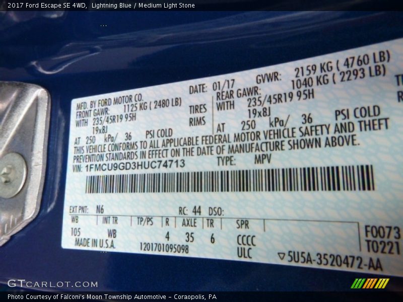 Lightning Blue / Medium Light Stone 2017 Ford Escape SE 4WD