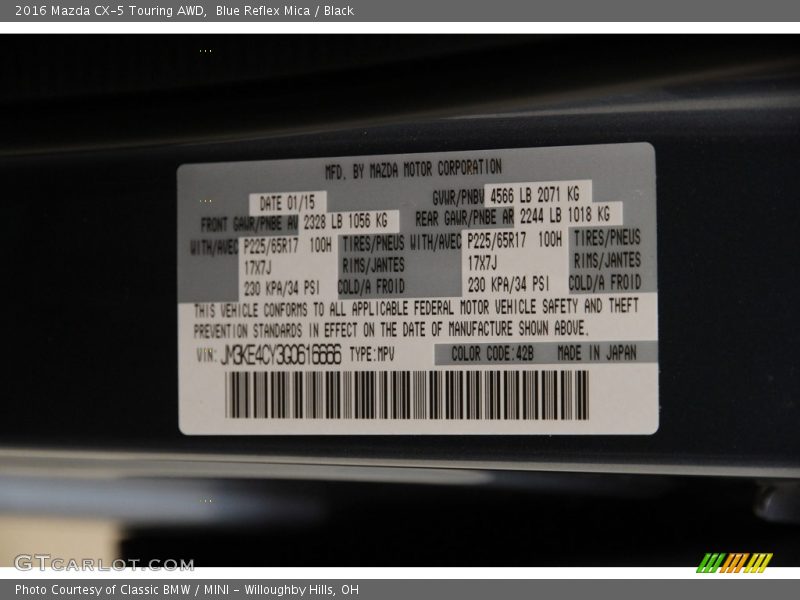 Blue Reflex Mica / Black 2016 Mazda CX-5 Touring AWD