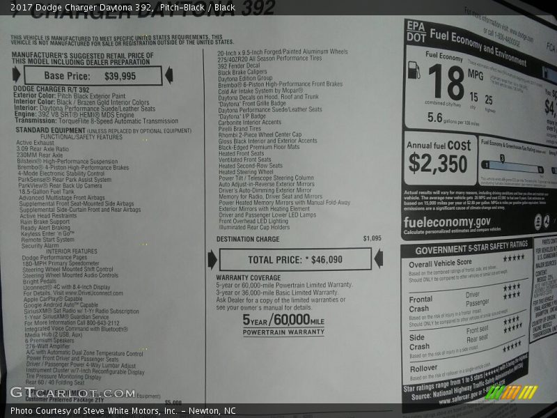 Pitch-Black / Black 2017 Dodge Charger Daytona 392