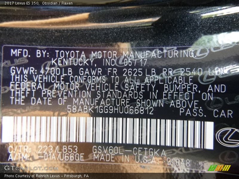 Obsidian / Flaxen 2017 Lexus ES 350