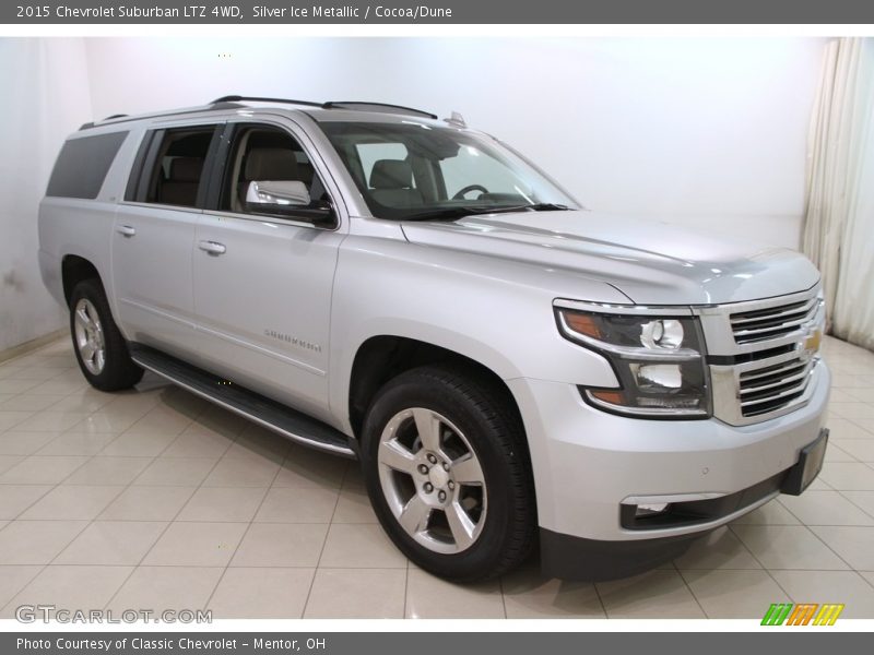 Silver Ice Metallic / Cocoa/Dune 2015 Chevrolet Suburban LTZ 4WD