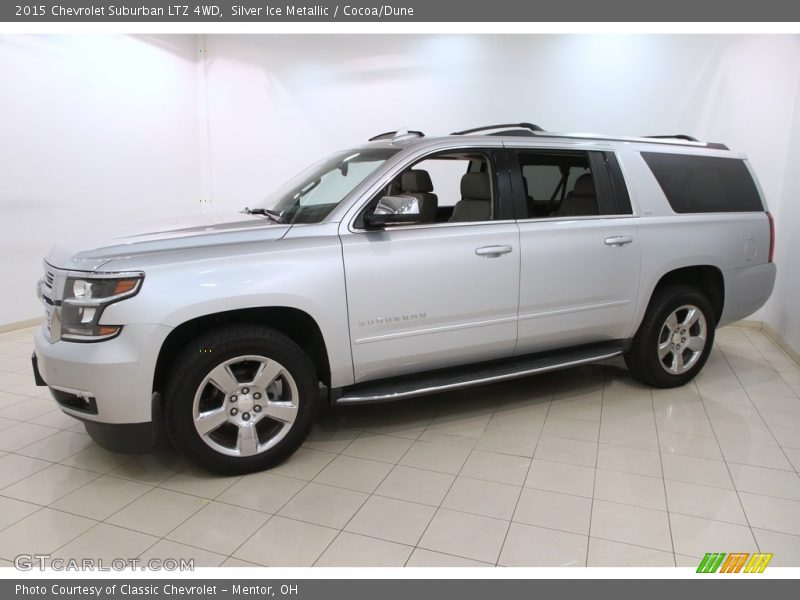 Silver Ice Metallic / Cocoa/Dune 2015 Chevrolet Suburban LTZ 4WD