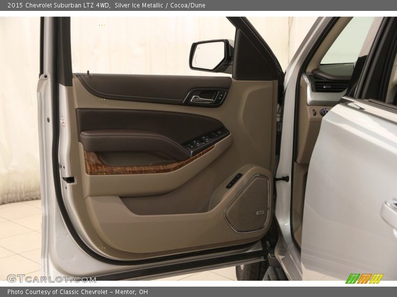 Silver Ice Metallic / Cocoa/Dune 2015 Chevrolet Suburban LTZ 4WD