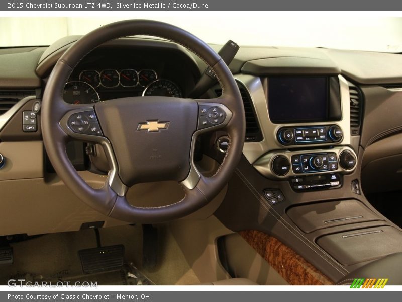 Silver Ice Metallic / Cocoa/Dune 2015 Chevrolet Suburban LTZ 4WD