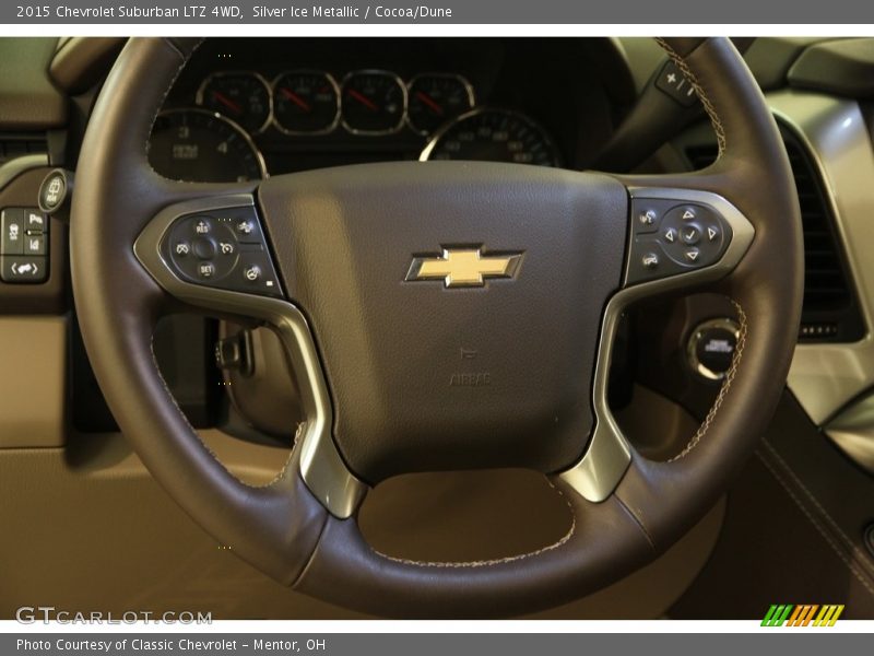 Silver Ice Metallic / Cocoa/Dune 2015 Chevrolet Suburban LTZ 4WD