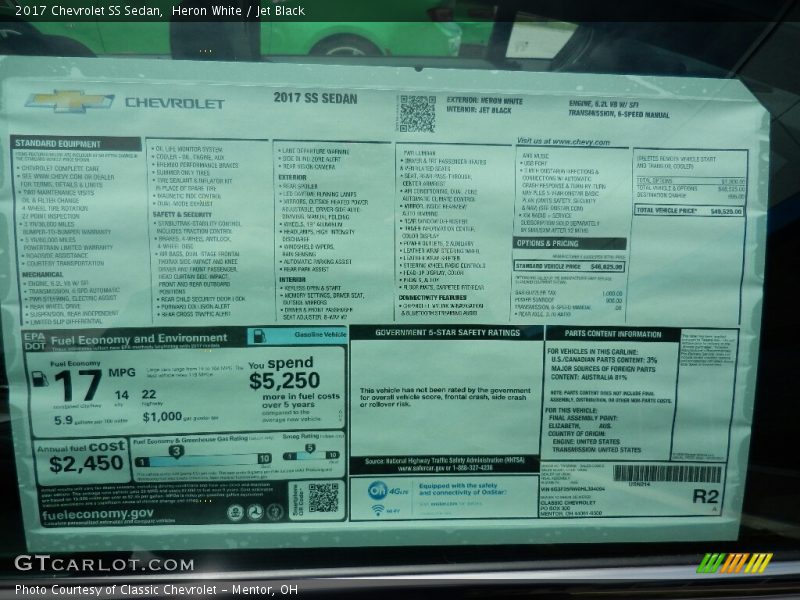  2017 SS Sedan Window Sticker