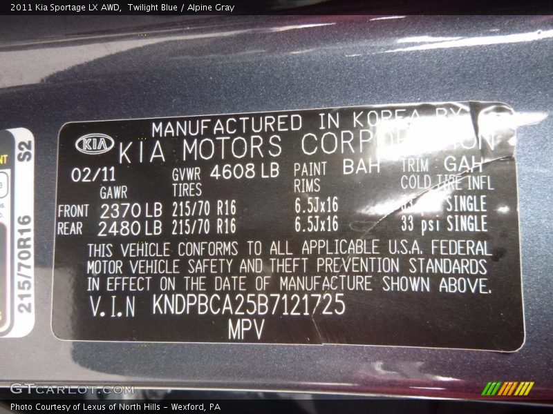 Twilight Blue / Alpine Gray 2011 Kia Sportage LX AWD