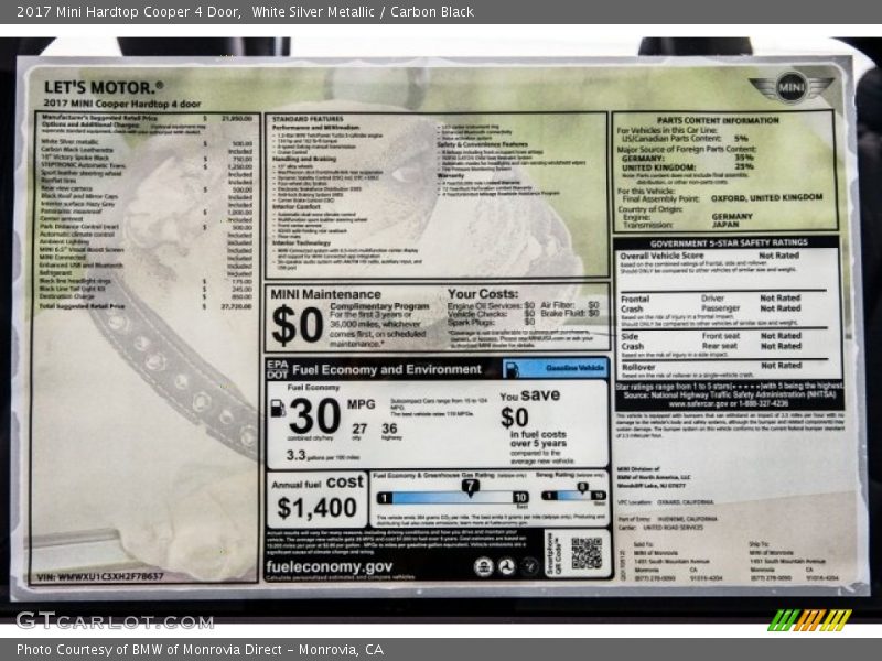 White Silver Metallic / Carbon Black 2017 Mini Hardtop Cooper 4 Door