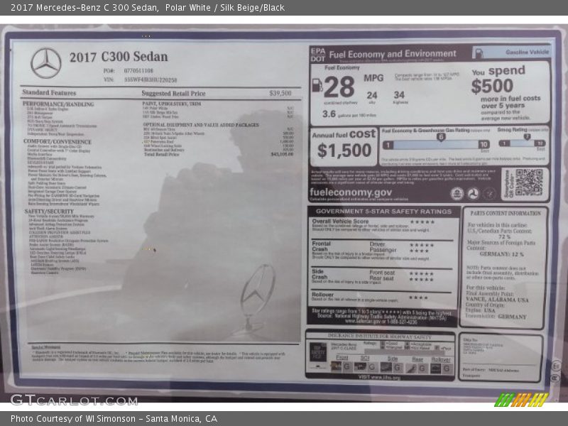 Polar White / Silk Beige/Black 2017 Mercedes-Benz C 300 Sedan