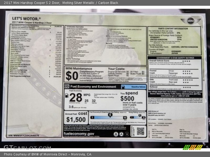 Melting Silver Metallic / Carbon Black 2017 Mini Hardtop Cooper S 2 Door