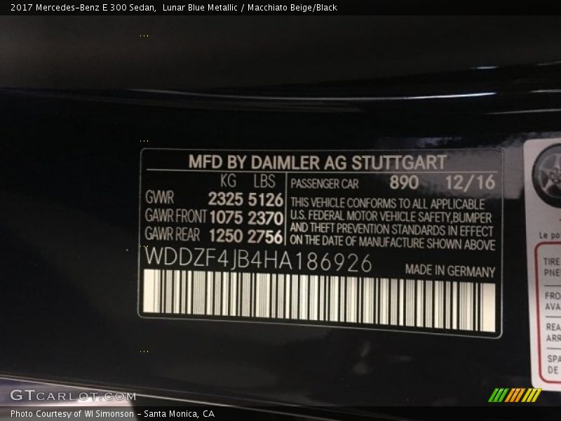 Lunar Blue Metallic / Macchiato Beige/Black 2017 Mercedes-Benz E 300 Sedan