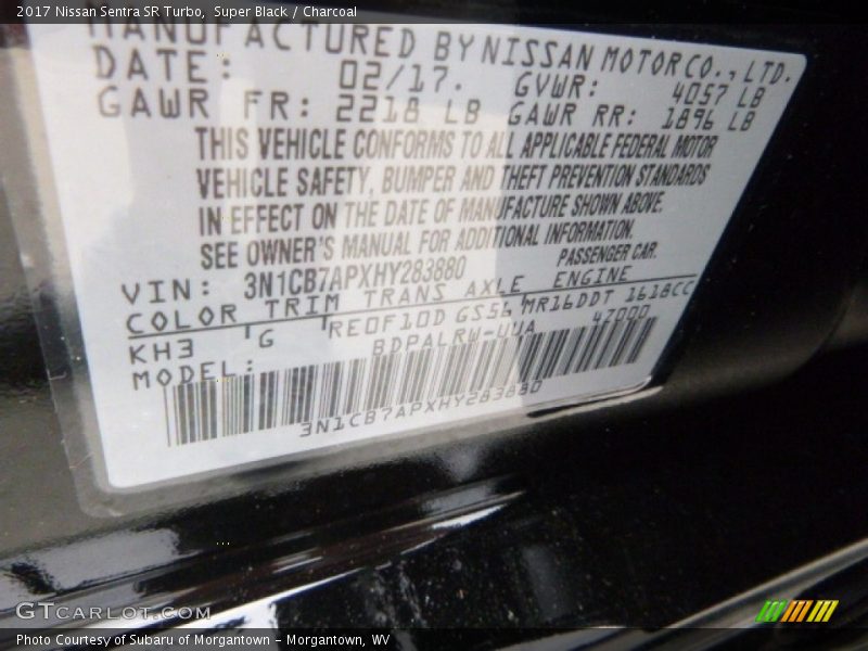 2017 Sentra SR Turbo Super Black Color Code KH3