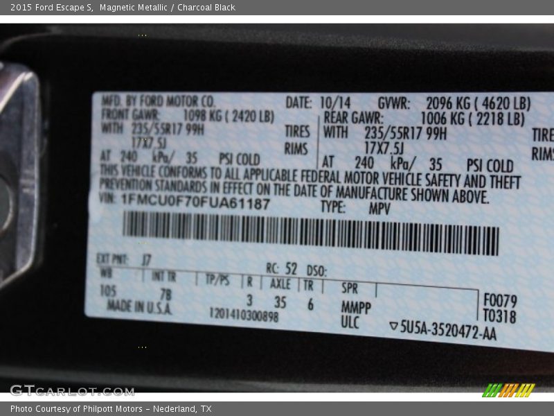 Magnetic Metallic / Charcoal Black 2015 Ford Escape S