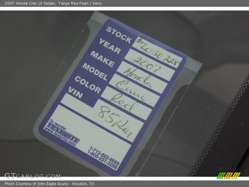Tango Red Pearl / Ivory 2007 Honda Civic LX Sedan