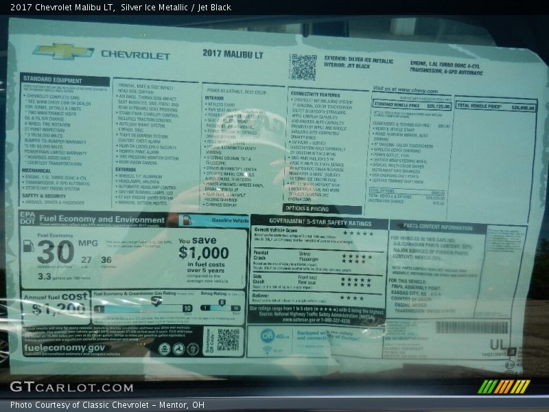 Silver Ice Metallic / Jet Black 2017 Chevrolet Malibu LT