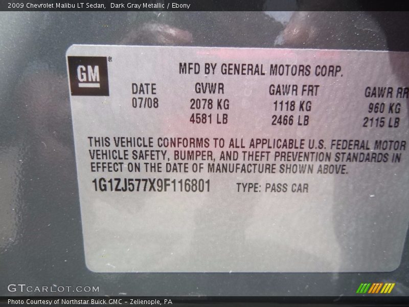Dark Gray Metallic / Ebony 2009 Chevrolet Malibu LT Sedan