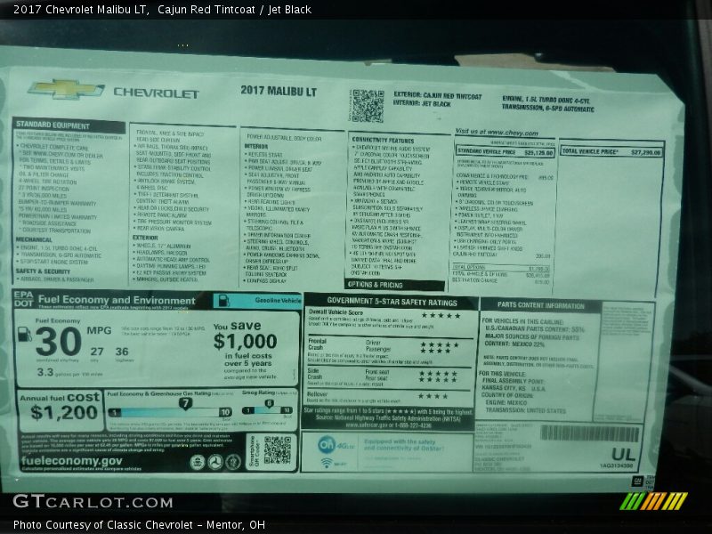 Cajun Red Tintcoat / Jet Black 2017 Chevrolet Malibu LT