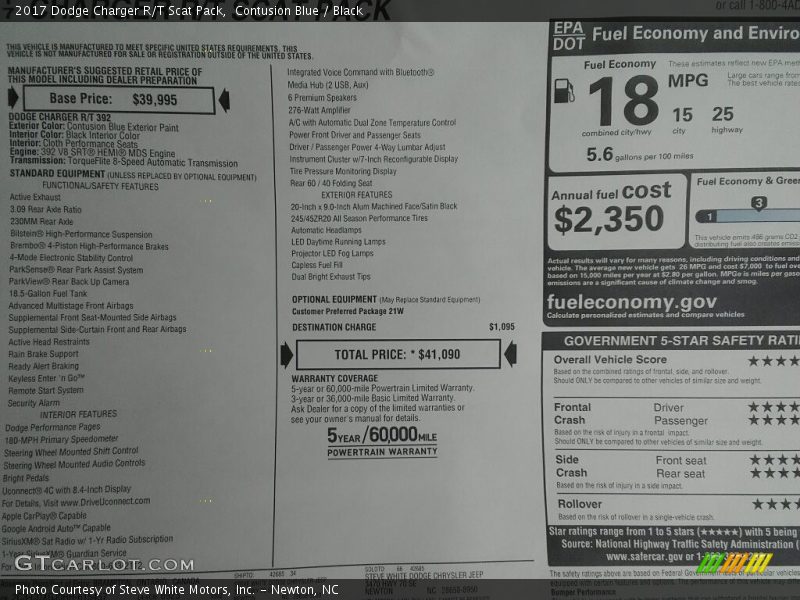 Contusion Blue / Black 2017 Dodge Charger R/T Scat Pack