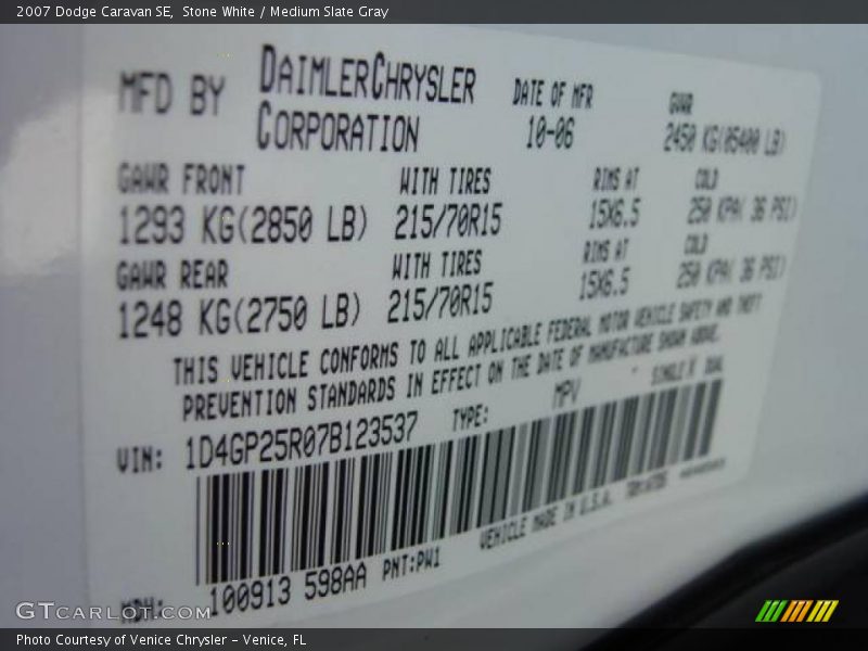 Stone White / Medium Slate Gray 2007 Dodge Caravan SE