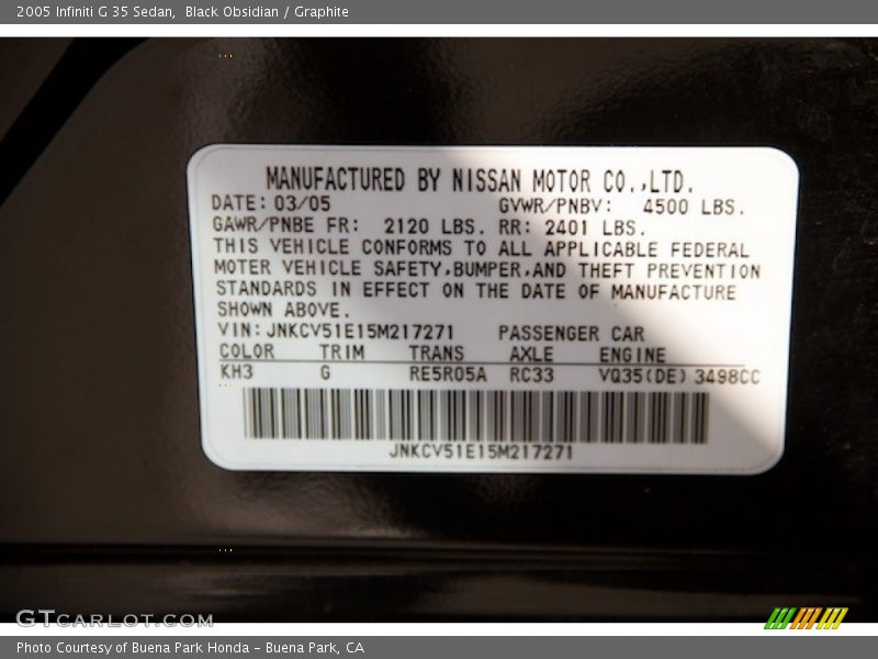 Black Obsidian / Graphite 2005 Infiniti G 35 Sedan