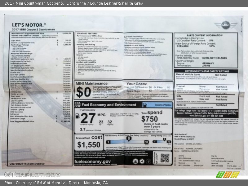 Light White / Lounge Leather/Satellite Grey 2017 Mini Countryman Cooper S