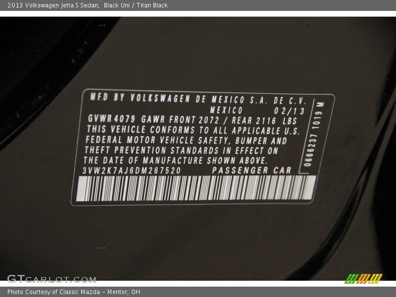 Black Uni / Titan Black 2013 Volkswagen Jetta S Sedan