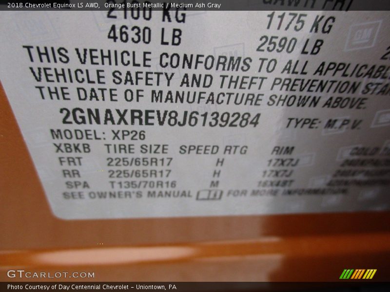 Orange Burst Metallic / Medium Ash Gray 2018 Chevrolet Equinox LS AWD