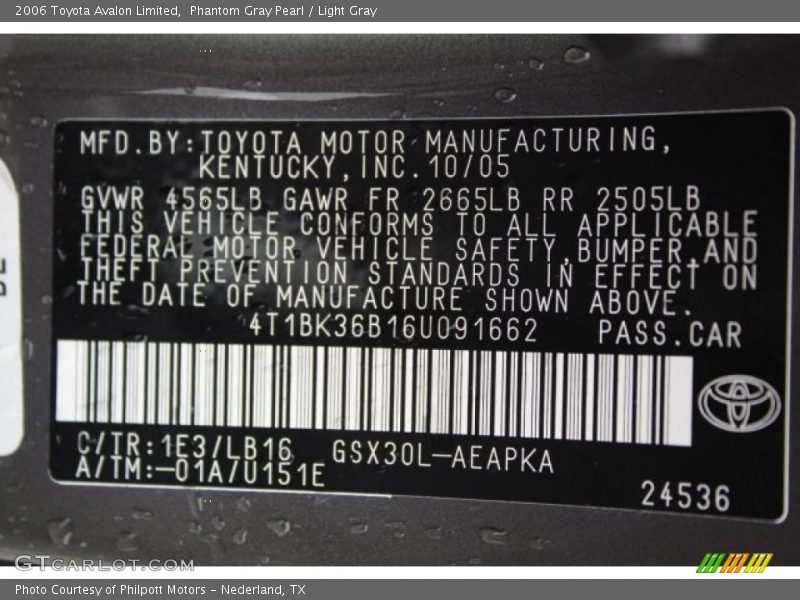Phantom Gray Pearl / Light Gray 2006 Toyota Avalon Limited