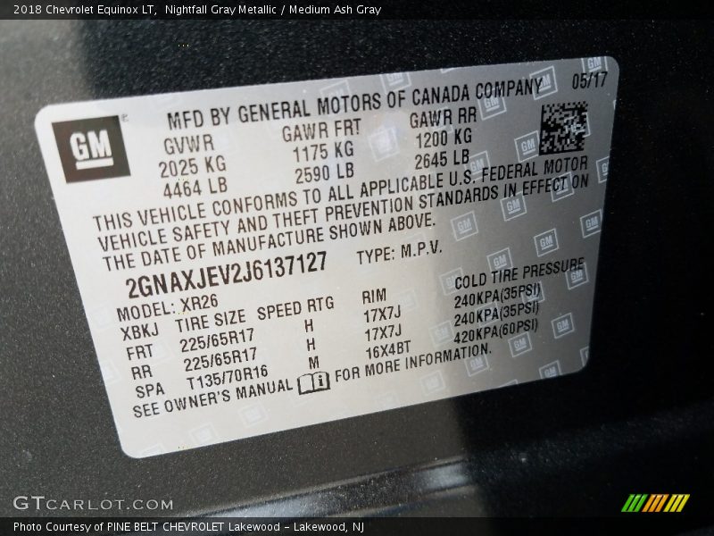 Nightfall Gray Metallic / Medium Ash Gray 2018 Chevrolet Equinox LT