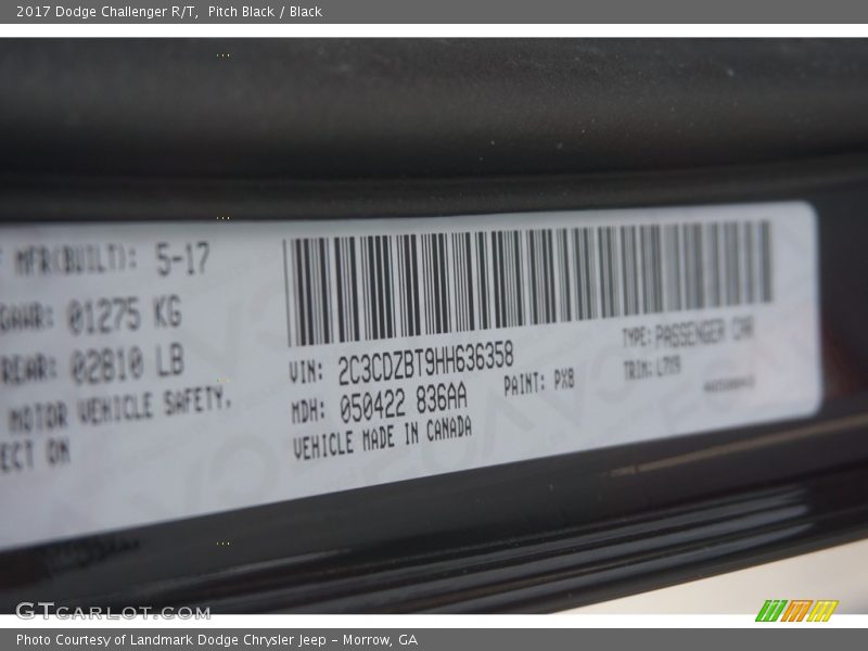 Pitch Black / Black 2017 Dodge Challenger R/T