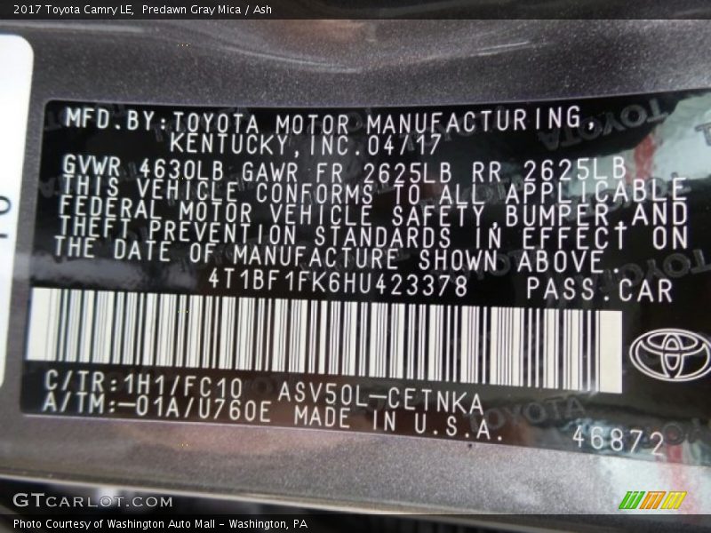 Predawn Gray Mica / Ash 2017 Toyota Camry LE
