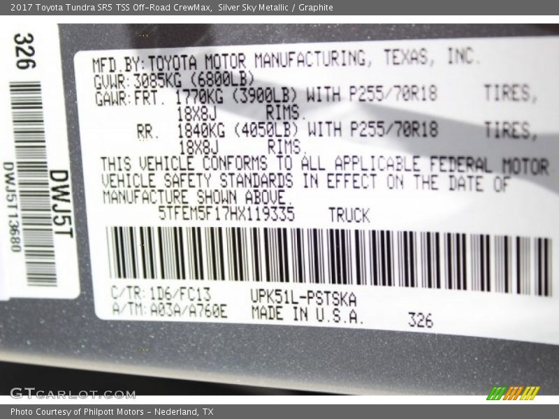 Silver Sky Metallic / Graphite 2017 Toyota Tundra SR5 TSS Off-Road CrewMax