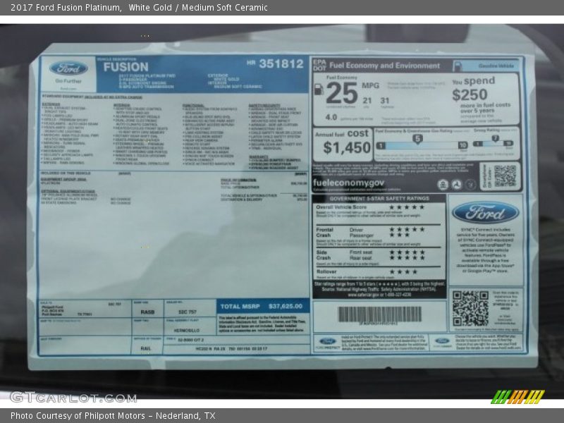White Gold / Medium Soft Ceramic 2017 Ford Fusion Platinum