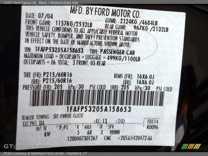 Black / Medium/Dark Flint 2005 Ford Taurus SE