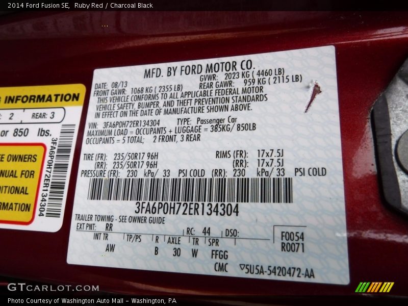 Ruby Red / Charcoal Black 2014 Ford Fusion SE