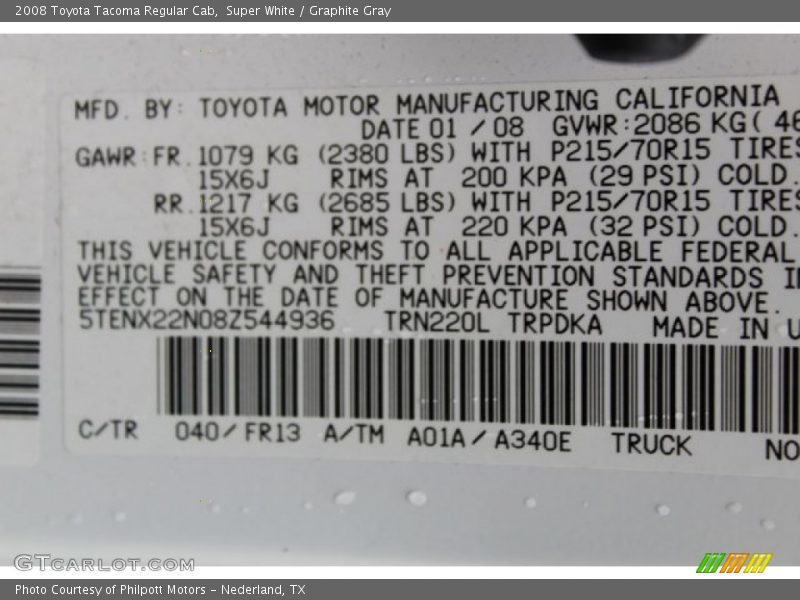Super White / Graphite Gray 2008 Toyota Tacoma Regular Cab