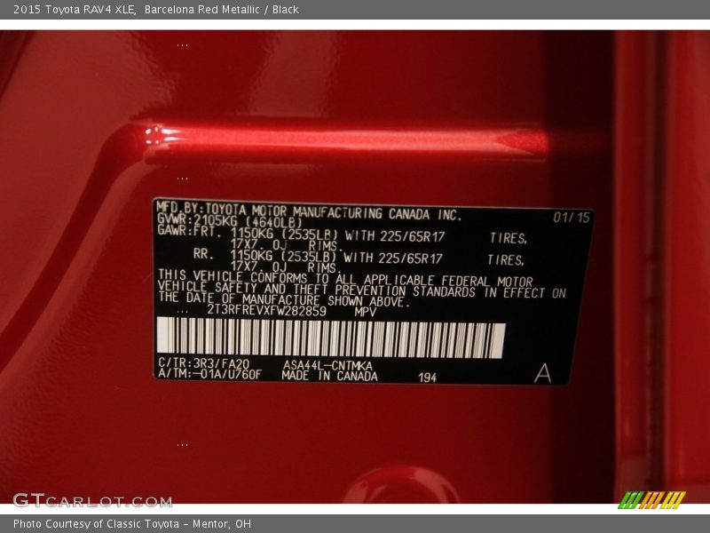 Barcelona Red Metallic / Black 2015 Toyota RAV4 XLE
