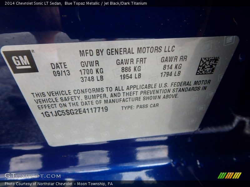 Blue Topaz Metallic / Jet Black/Dark Titanium 2014 Chevrolet Sonic LT Sedan