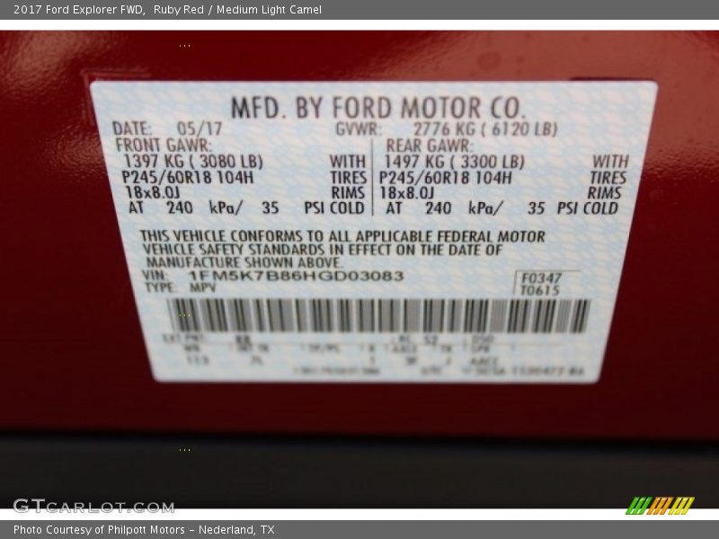 Ruby Red / Medium Light Camel 2017 Ford Explorer FWD