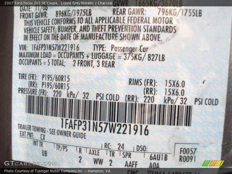 Liquid Grey Metallic / Charcoal 2007 Ford Focus ZX3 SE Coupe