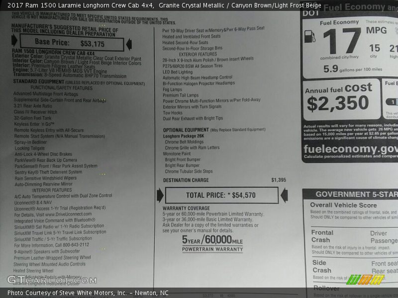 Granite Crystal Metallic / Canyon Brown/Light Frost Beige 2017 Ram 1500 Laramie Longhorn Crew Cab 4x4