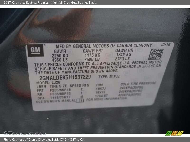 Nightfall Gray Metallic / Jet Black 2017 Chevrolet Equinox Premier