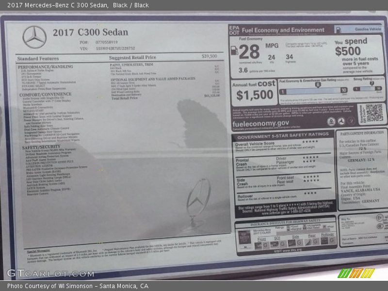 Black / Black 2017 Mercedes-Benz C 300 Sedan