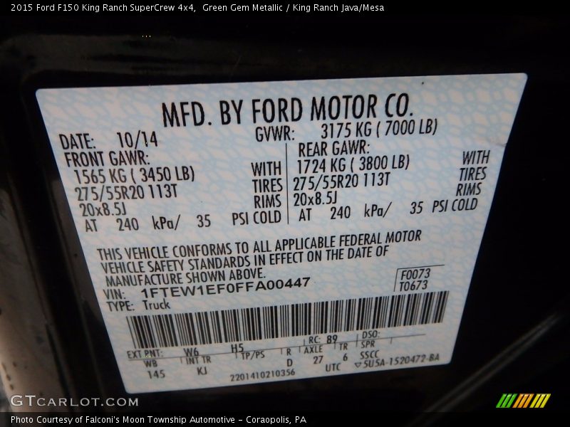 Green Gem Metallic / King Ranch Java/Mesa 2015 Ford F150 King Ranch SuperCrew 4x4