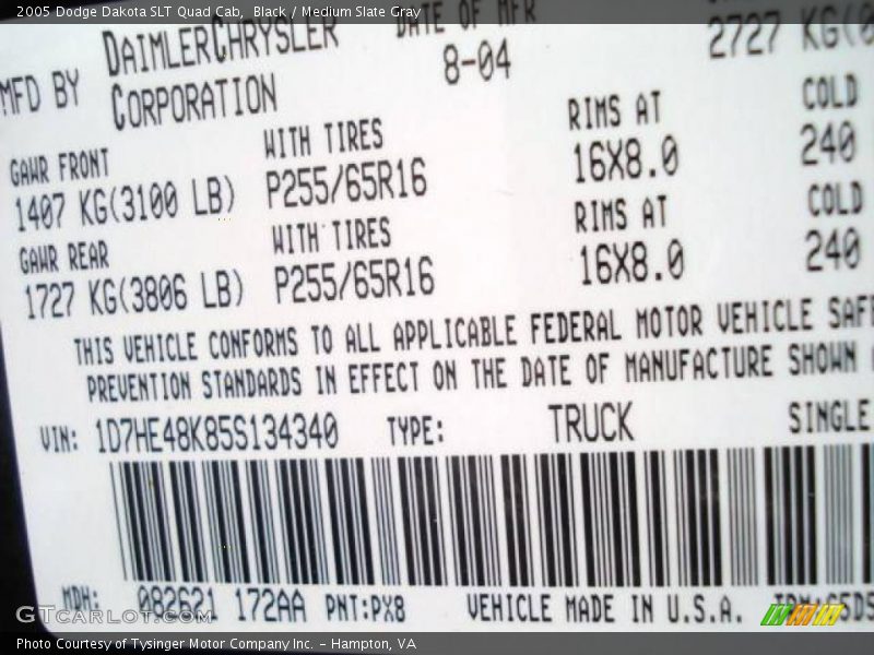 Black / Medium Slate Gray 2005 Dodge Dakota SLT Quad Cab