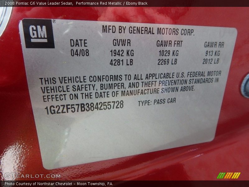 Performance Red Metallic / Ebony Black 2008 Pontiac G6 Value Leader Sedan
